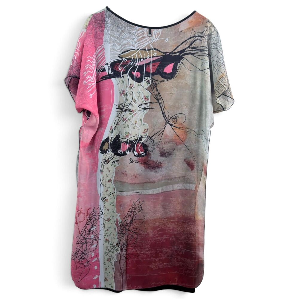 artsy abstract print mesh tunic top v-neck black tank slip size 2 by volt design - Picture 5 of 8